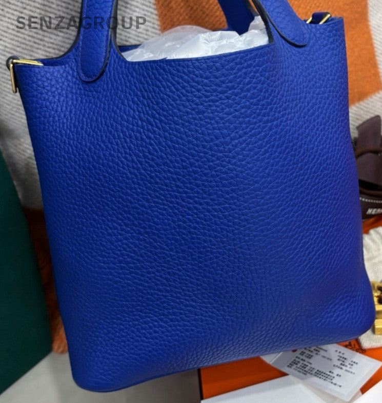 Hermes Picotin Lock Gold Hardware Tote Bag Blue Used Women Classic Designer