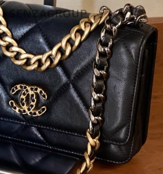 Chanel 19 WOC Chain Shoulder Bag Crossbody Black Gold Women Classic Designer