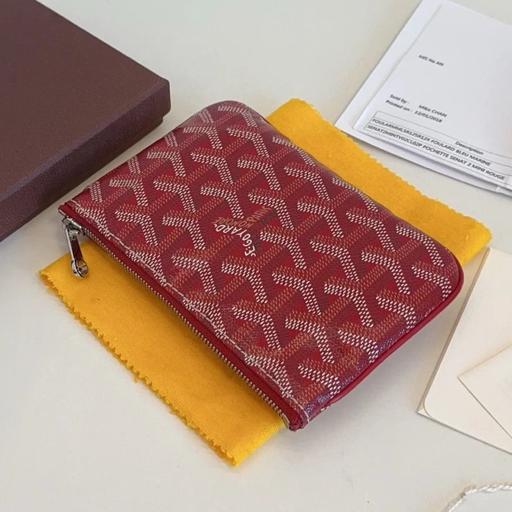 Excellent Goyard Senat Mini Monogram Canvas Red Wallet Silver Hardware