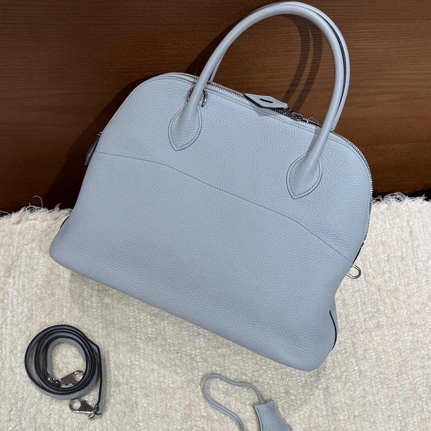 Hermes Bolide31 Top Handle Crossbody Blue Silver Women Classic Fashion