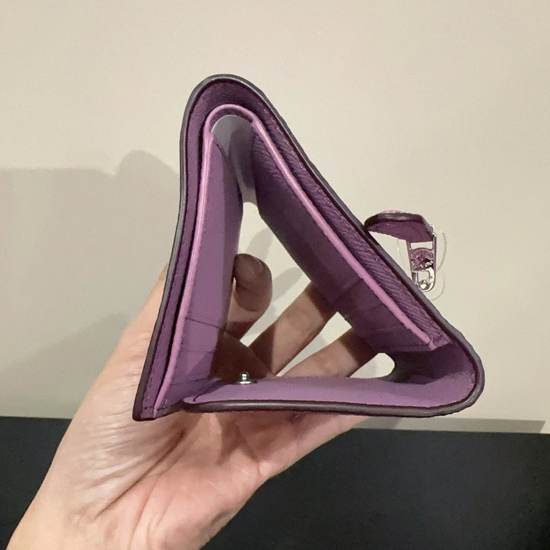 Coach Purple Leather Wallet Card Coin Purse For Women