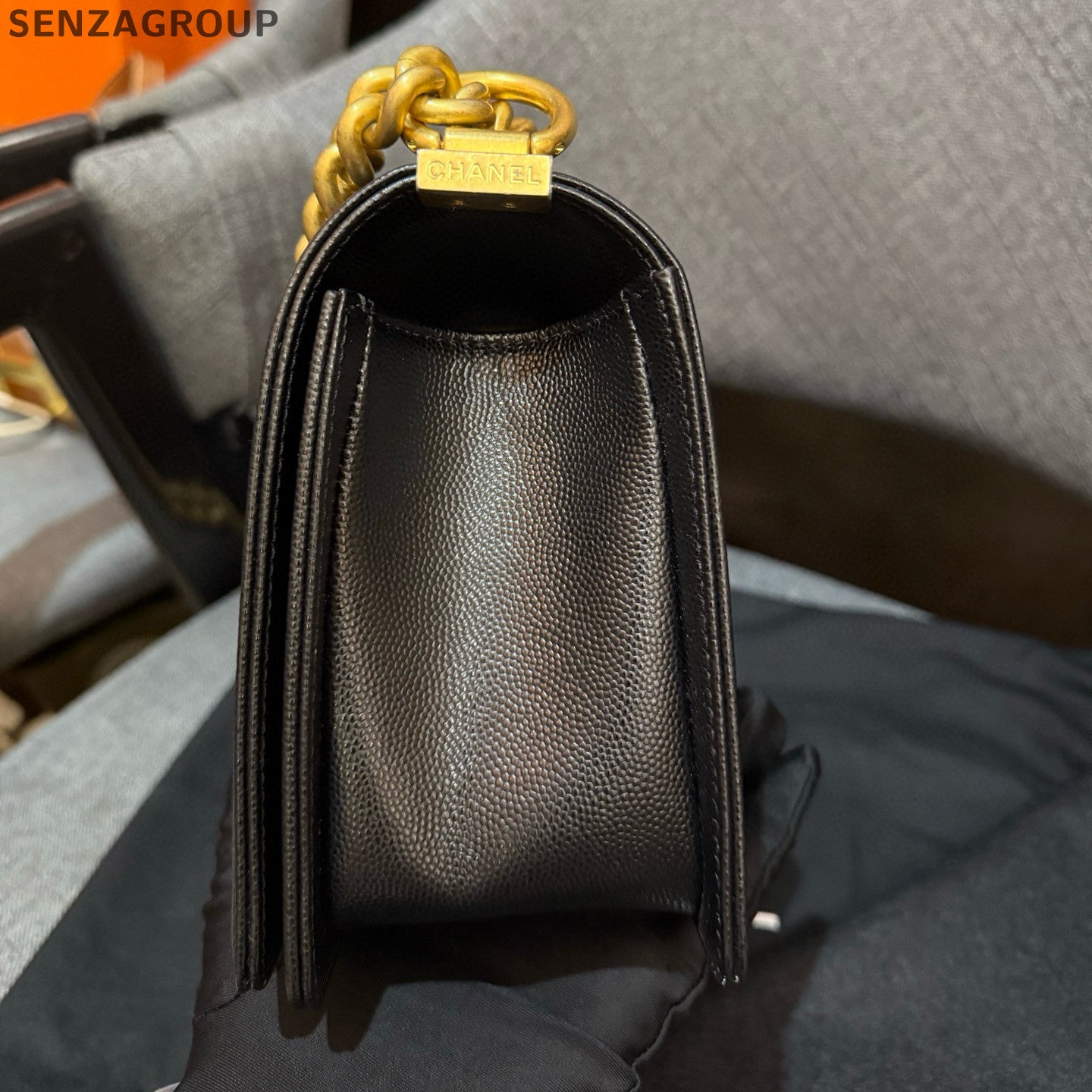 Chanel Black Gold Medium Le Boy Quilted Chain Shoulder Bag Classic