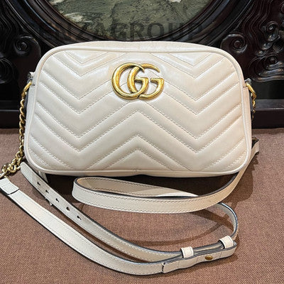 Gucci Marmont Camera Bag Medium Shoulder Crossbody White Gold Classic