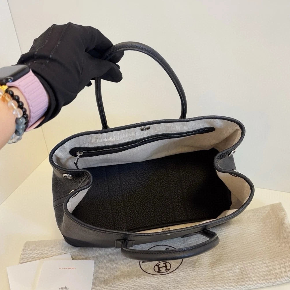 Hermes Garden Party30 Top Handle Bag Black Silver Used Women Classic