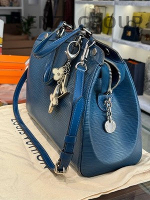 Louis Vuitton Brea Blue Epi Leather Medium Handbag Silver Hardware