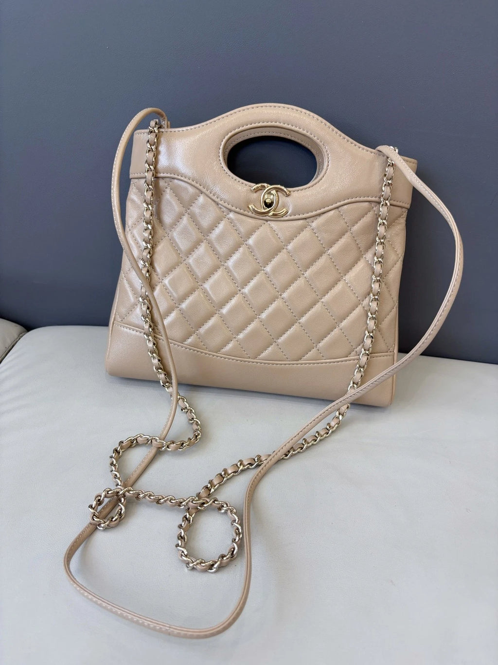 Chip Version Chanel 31Bag Mini Beige Tote Handbag Gold Chain Crossbody Diamond