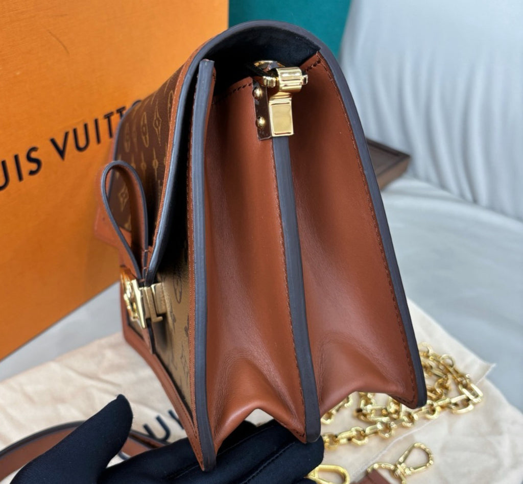 Louis Vuitton Dauphine MM Monogram Chain Shoulder Bag Crossbody Brown Gold Women