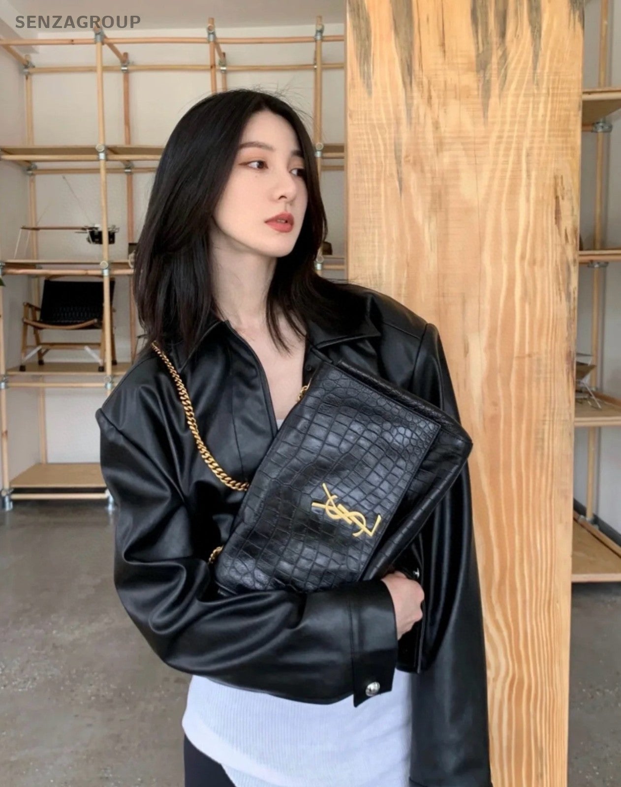 YSL Saint Laurent Kate Double-sided design Alligator pattern Shoulder bag Chain