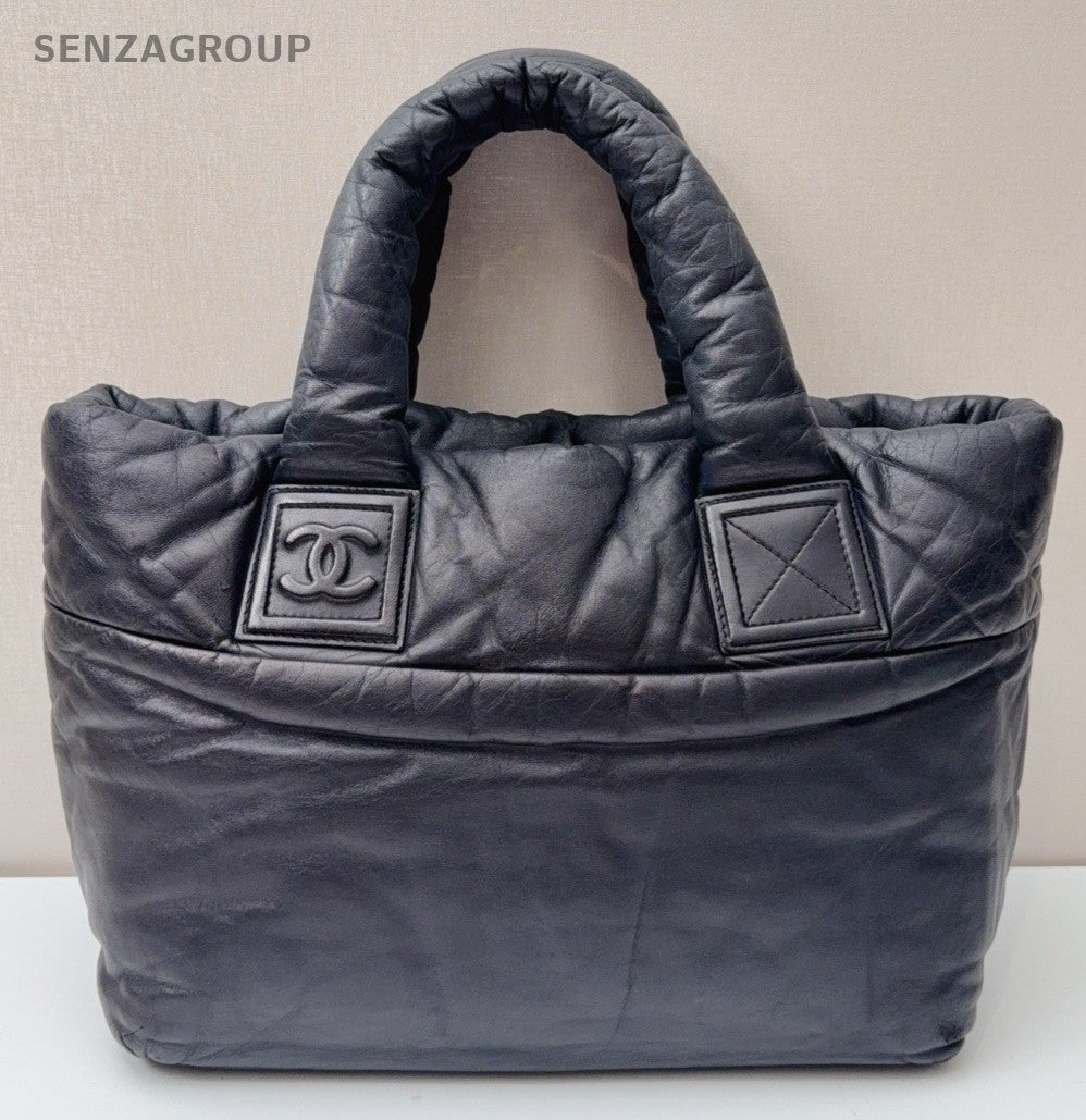 Chanel Lambskin Leather Tote Bag Top Handle Bag Blue Used Women Classic Designer