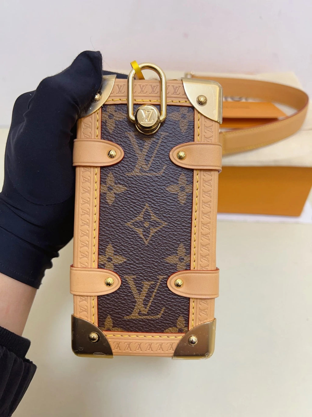 Louis Vuitton Side Trunk MM Monogram Top Handle Shoulder Bag Brown Gold