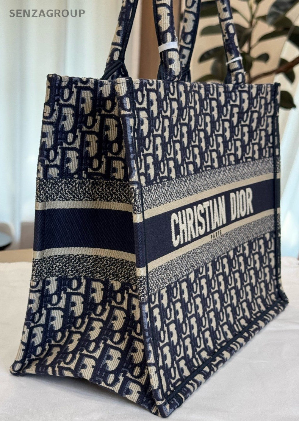 Christian Dior MM Monogram Tote Top Handle Bag Blue Women