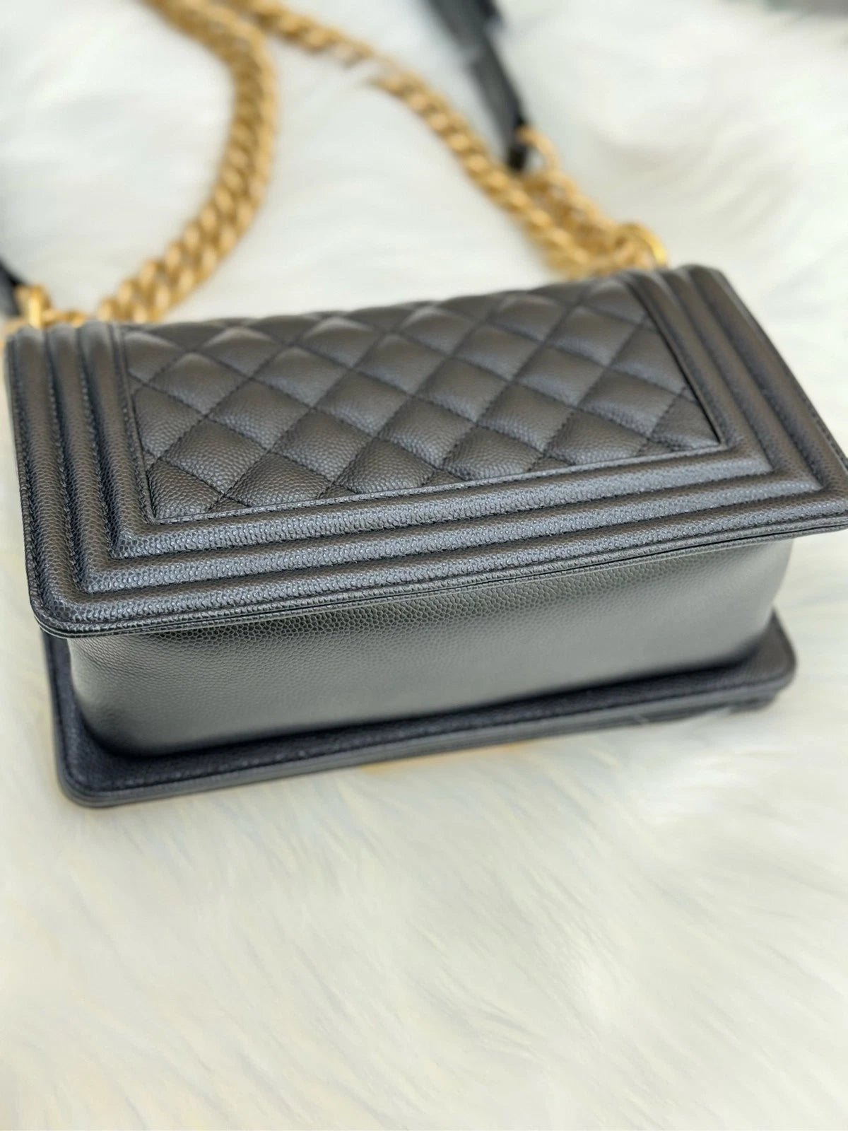 CHANEL LeBoy Small Black Gold Calfskin Shoulder Crossbody Bag For Women
