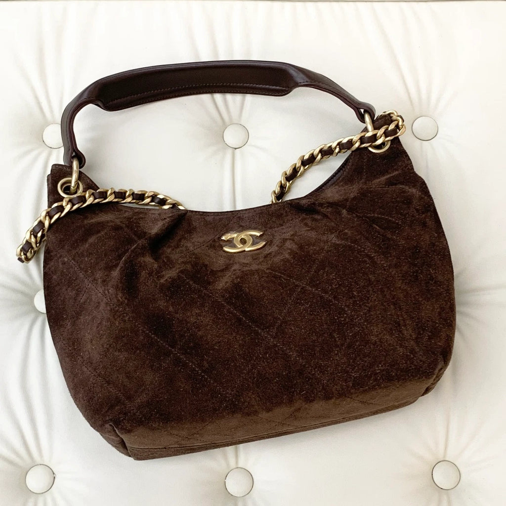 Chanel Suede Hobo Chain Shoulder Bag Brown Gold Hardware Women S