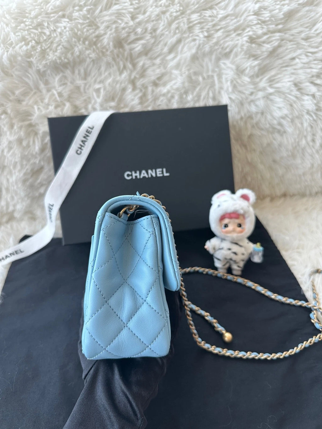CHANEL Blue Calfskin Walnut Ball Square Crossbody Bag For Women