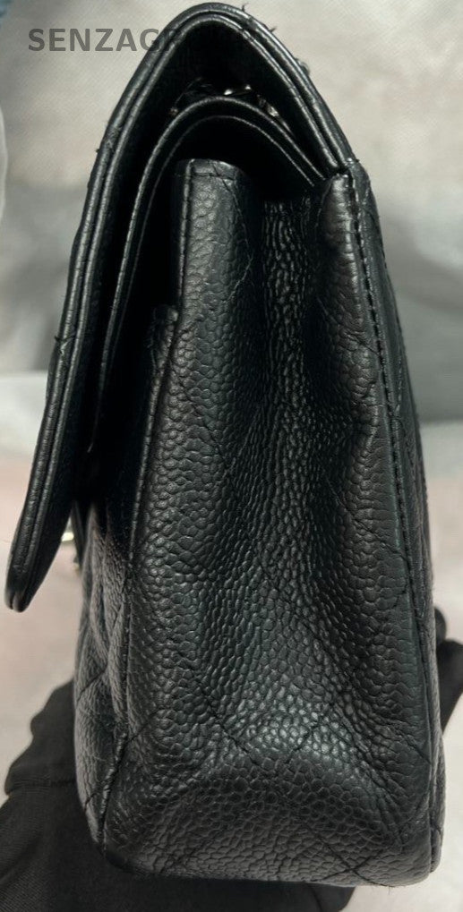 Chanel Classic Flap MM Chain Shoulder Bag Black Silver Used Women Designer
