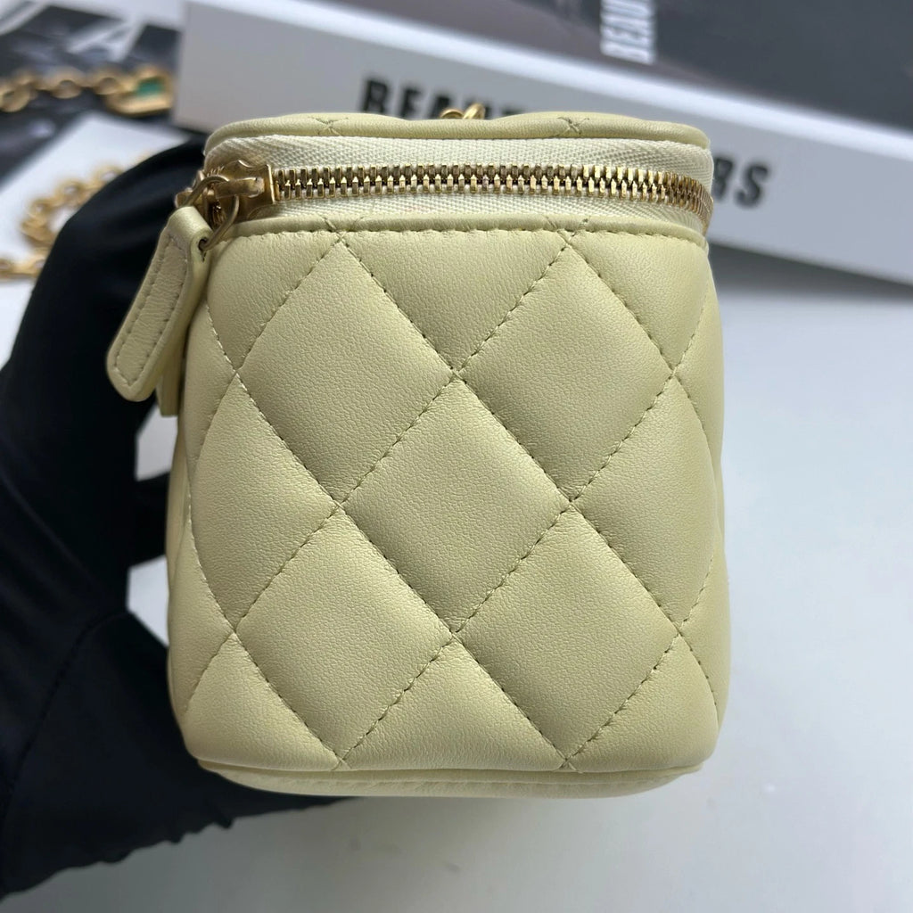 Chip Version Chanel Vanity Case Diamond Gold Chain Beige Shoulder Bag Crossbody