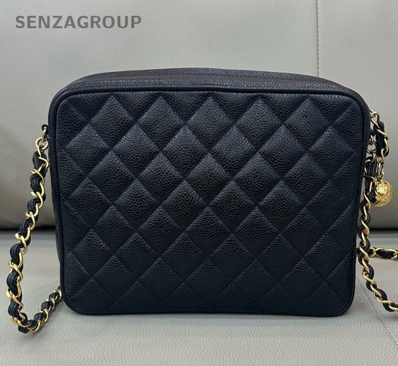 Chanel Camera Case Chain Calfskin Shoulder Bag Crossbody Black Gold Women
