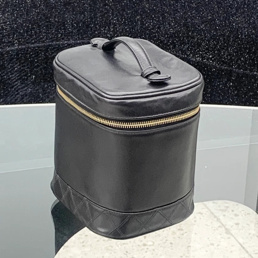 Chanel Vanity Black Gold Top Handle Excellent