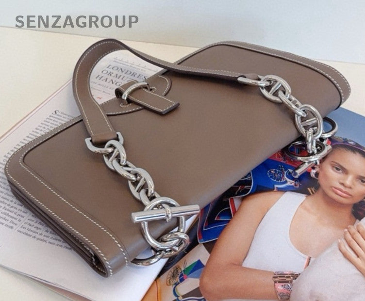 Hermes Sac Chaine D’Ancre Chain Shoulder Bag Gray Silver Used Women Classic