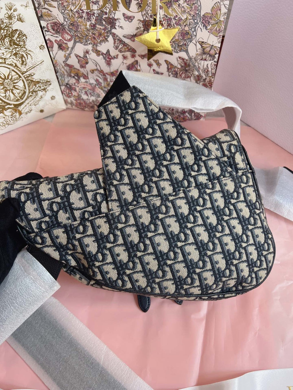 Christian Dior Oblique Saddle Embroidery Monogram Crossbody Shoulder bag