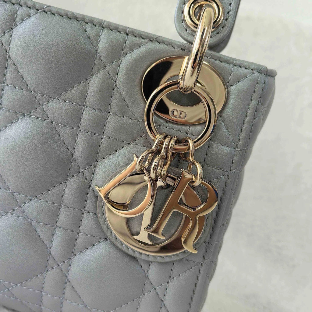 Dior Lady Dior Lambskin Gray Crossbody Top Handle Excellent