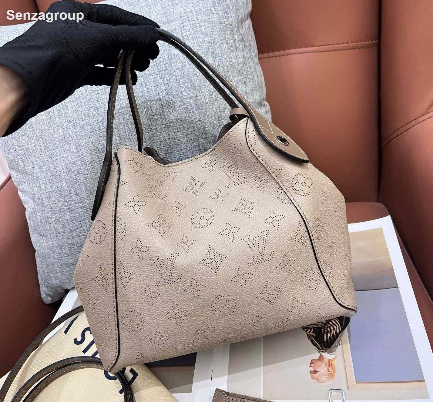 Louis Vuitton Hina Monogram Top Handle Crossbody Gray Silver Women Classic