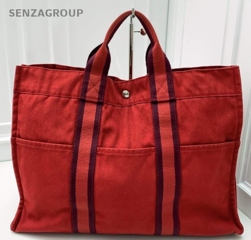 Hermès Canvas Top Handle Shoulder Bag Women Red