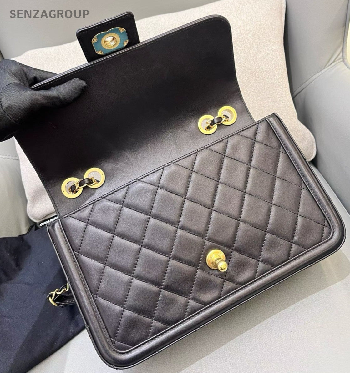 Chanel Classic Flap Chain Diamond Shoulder Bag Black Gold Women Fashion Designer