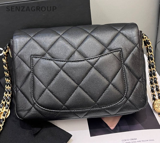 Chanel Calfskin Chain Diamond Shoulder Bag Crossbody Black Gold Women Fashion