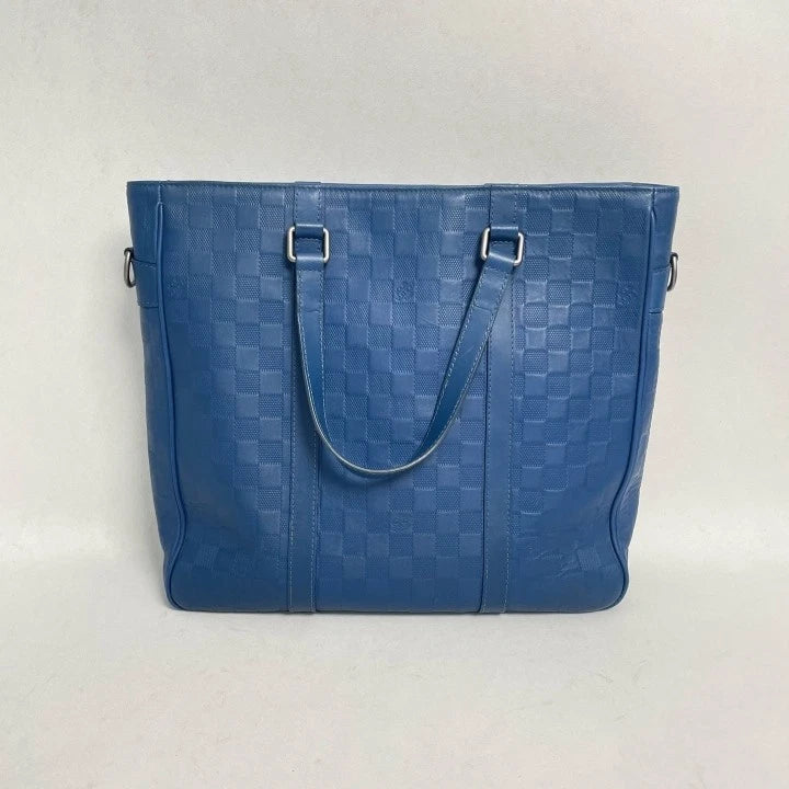 Louis Vuitton Blue Damier Embossed Leather Tote Handbag Crossbody For Women