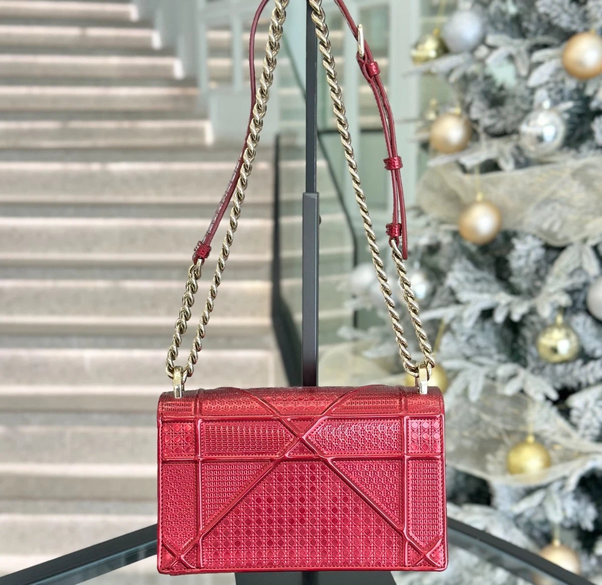 Christian Dior Diorama PM Chain Calfskin Shoulder Bag Crossbody Bag Red Women S