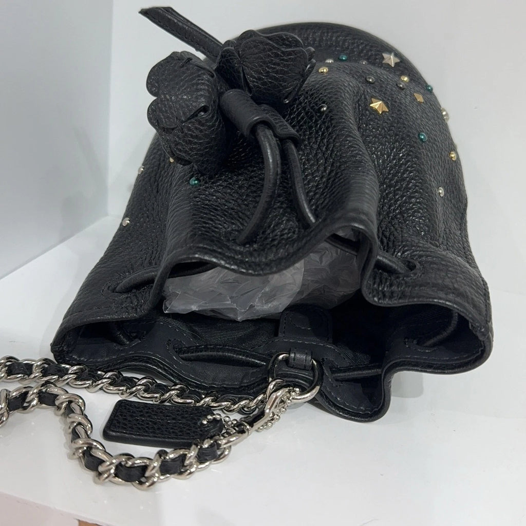 Coach Petal 14 Black Leather Starry Rivet Handbag For Women