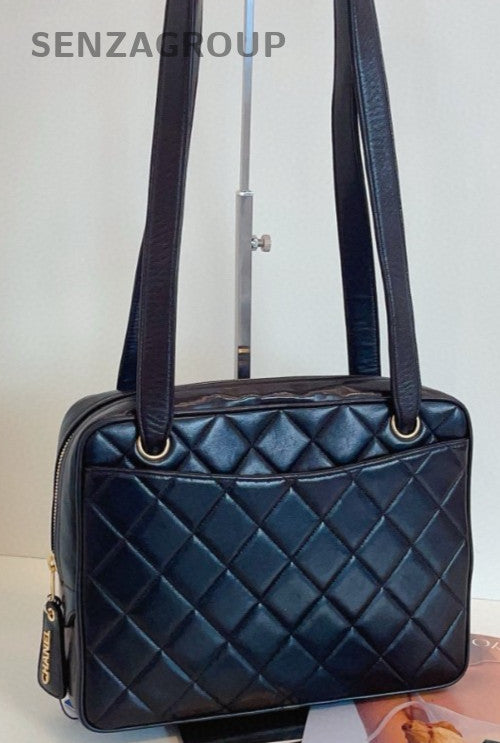 Chanel Diamond Pattern Calfskin Shoulder bag Black Gold Women Classic Designer