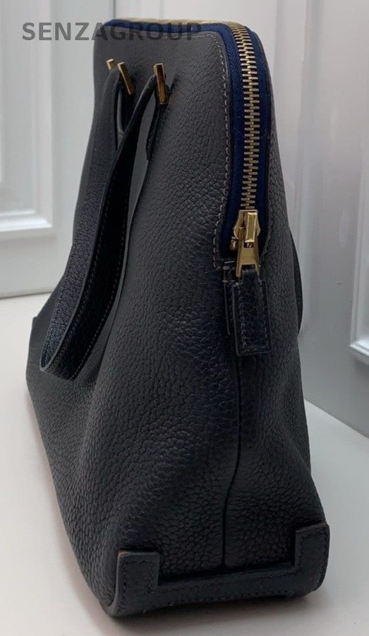 Hermes Vintage Satchel Handbag Blue Gold Unisex Adults Classic