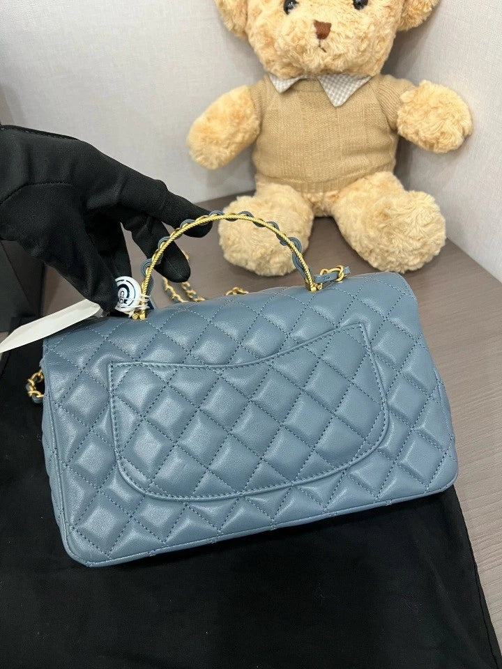 CHANEL Blue Gold Top Handle Crossbody Bag For Women