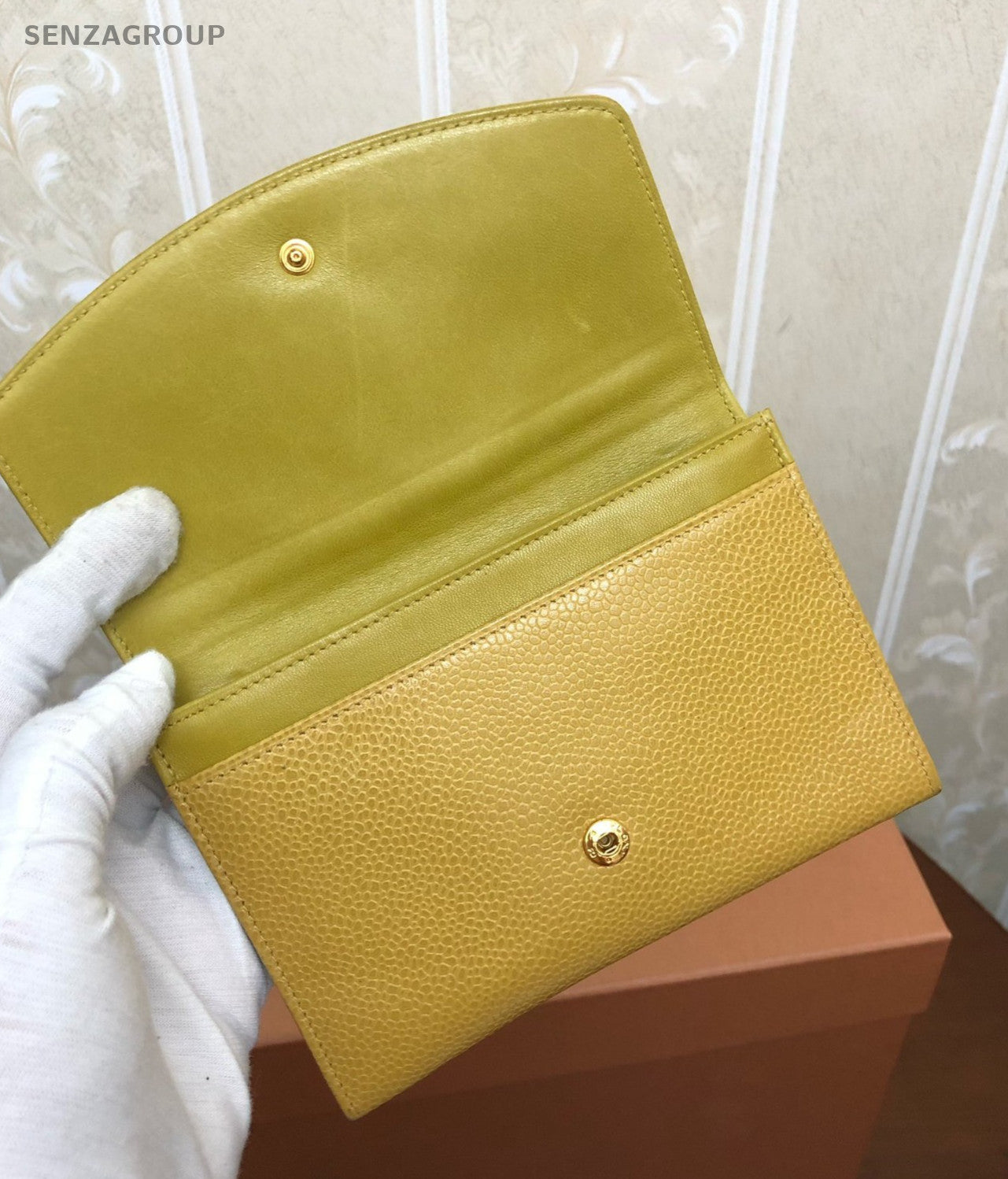 CHANEL CC Logo Wallet Caviar Women Yellow