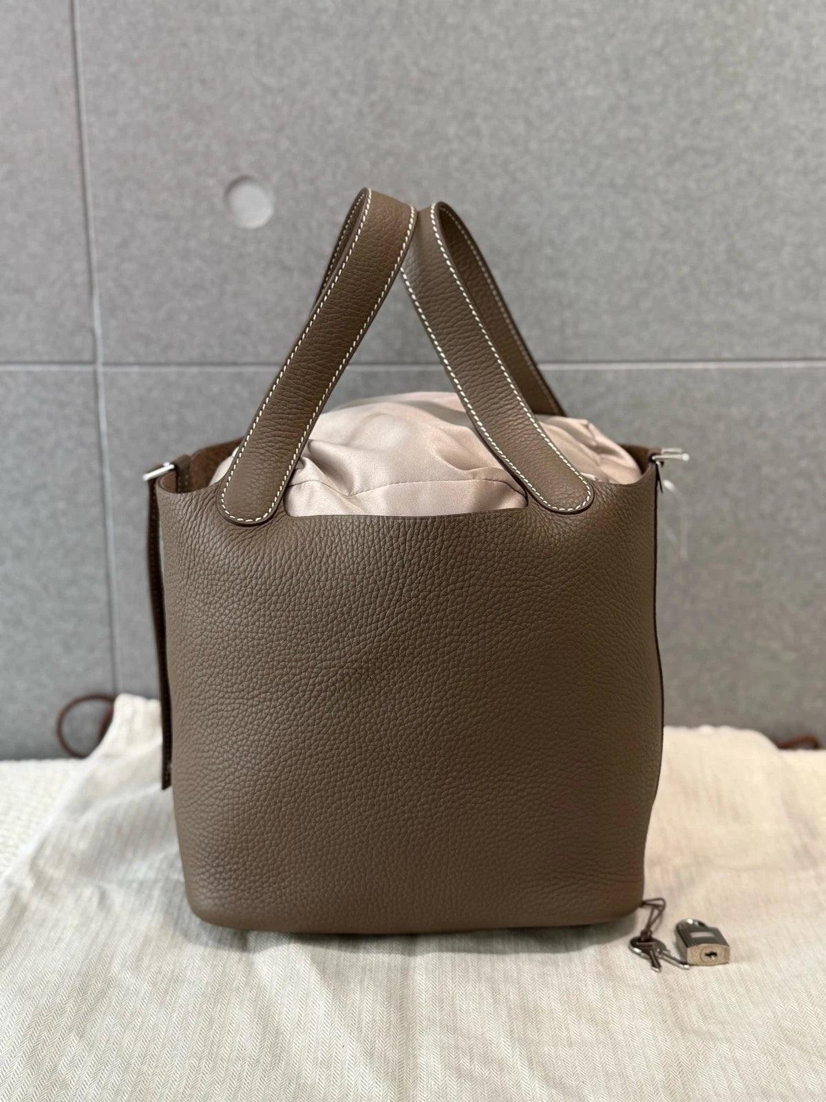 Hermes Picotin22 Bucket Bag Grey Silver Hardware For Women