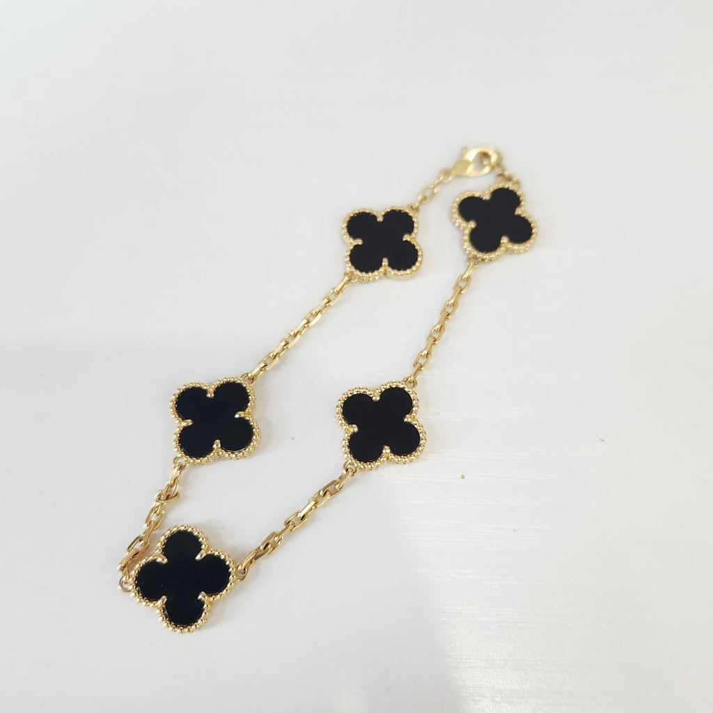 Van Cleef &amp; Arpels Vintage Alhambra 5 Motifs Onyx Bracelet 18k Yellow Gold