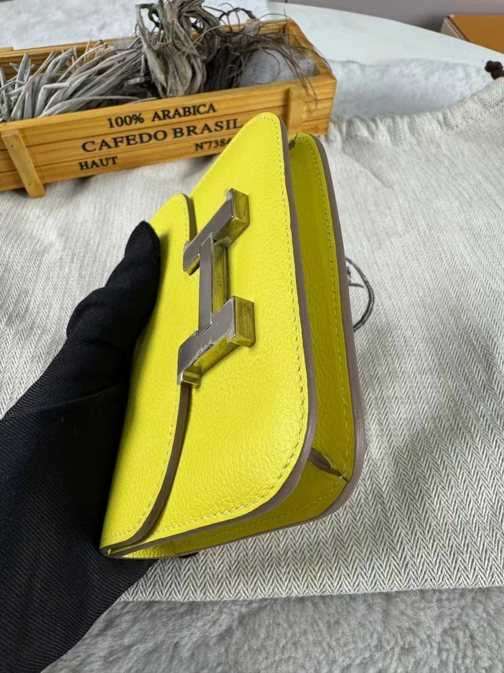 Hermes Constance Short Wallet Yellow Leather For Women