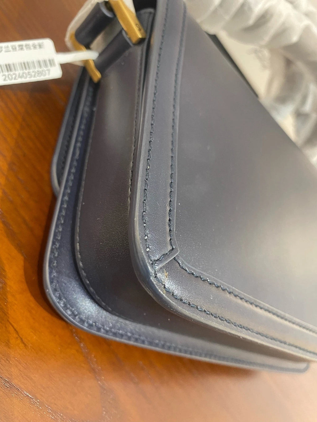 YSL Navy Blue Leather Gold Logo Shoulder Crossbody Bag For Women