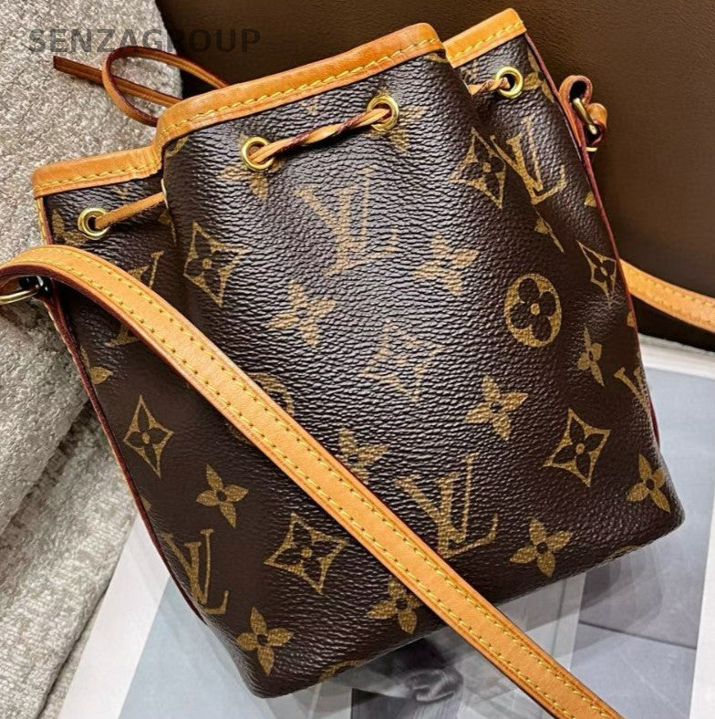 Louis Vuitton Monogram Nano Bucket Bag Crossbody Brown Gold Women Classic
