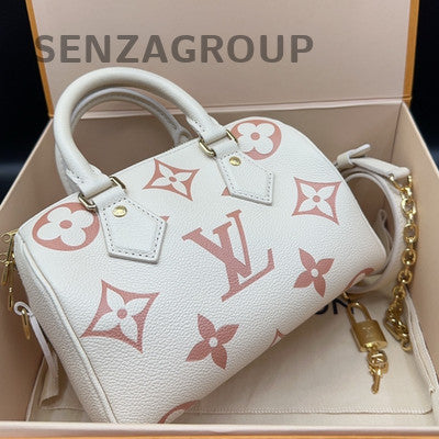 Louis Vuitton Speedy 20 Monogram Handbag Shoulder Bag White Pink