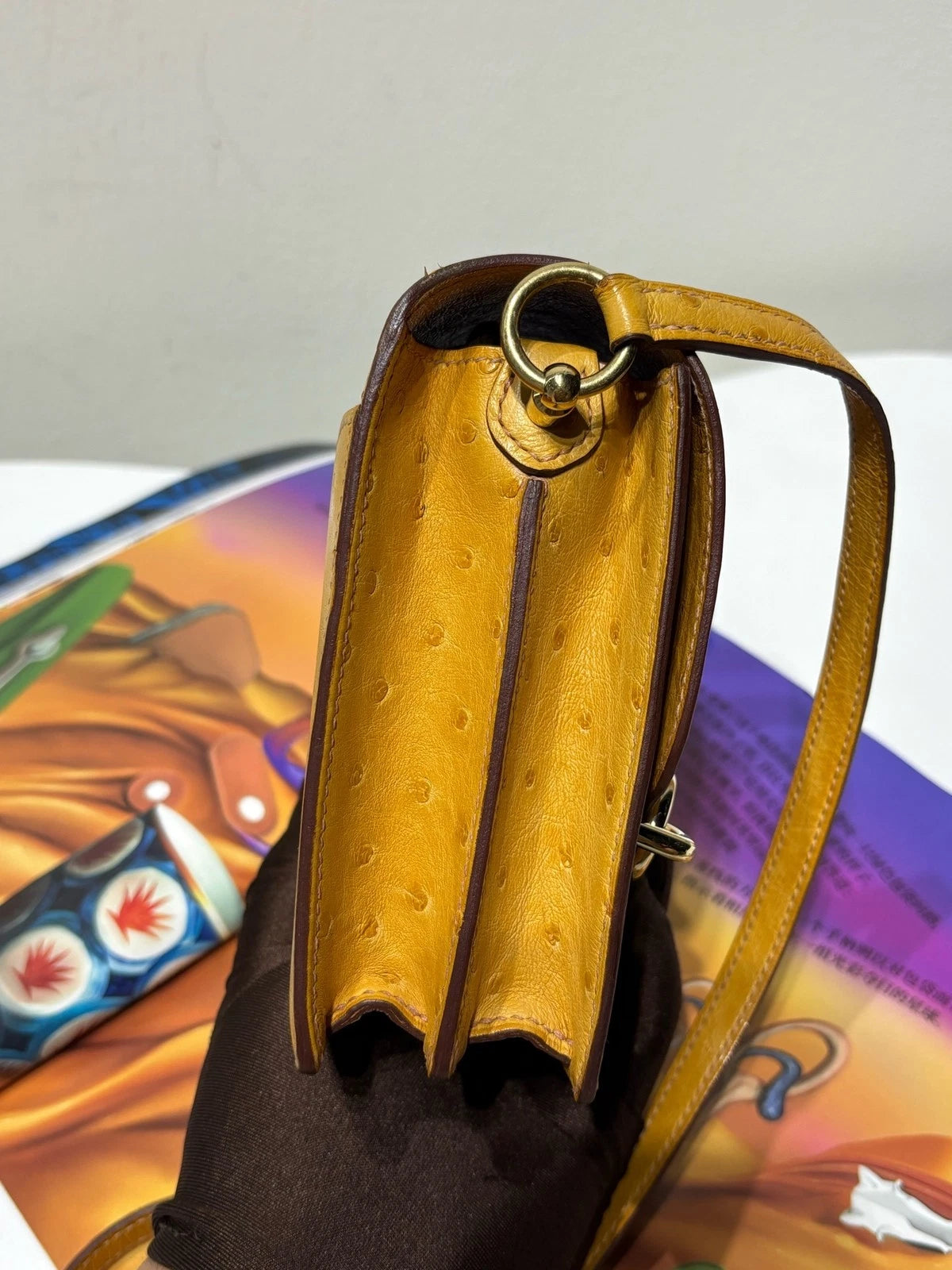 Hermes Roulis 19 Yellow Ostrich Leather Shoulder Bag For Women