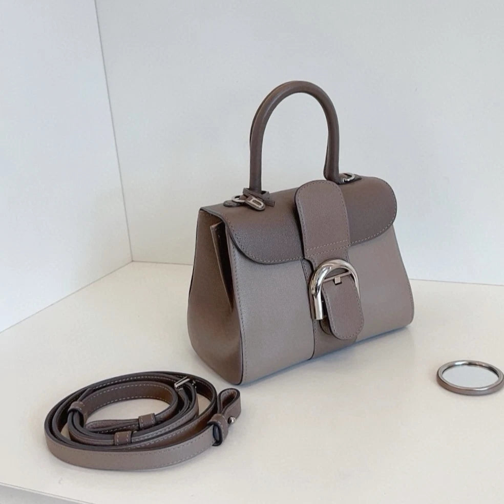 Delvaux Brilliant Mini Calfskin Top Handle Bag Crossbody Gray Silver Women