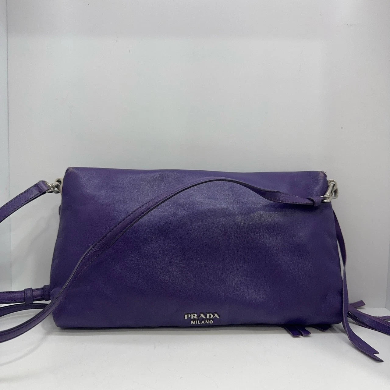 PRADA Purple Fringe Double Buckle Shoulder Crossbody Bag For Women
