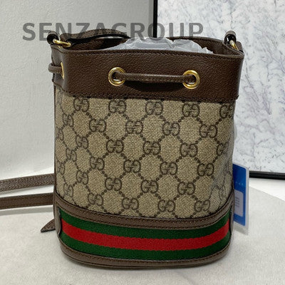 Gucci Ophidia Mini Bucket Bag Brown GG Supreme Crossbody Shoulder Bag