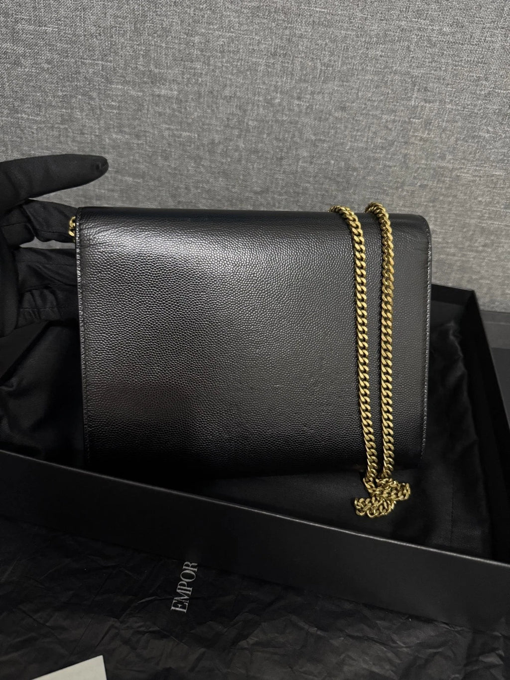 YSL CASSANDRA Gold Logo Black Envelope Shoulder Crossbody Women