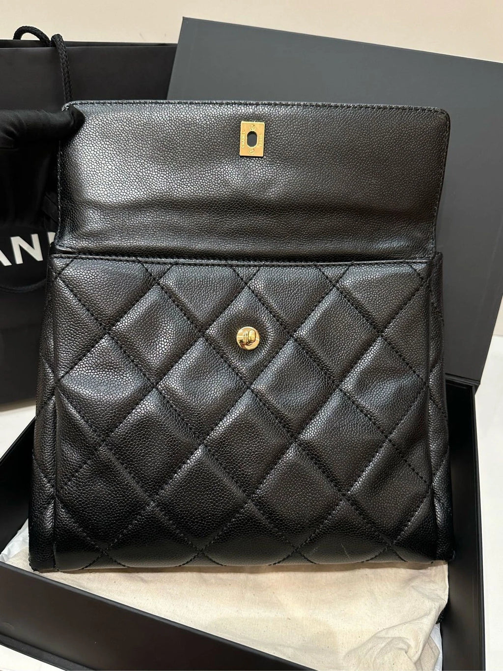CHANEL Black Caviar Leather Messenger Chain Bag For Women