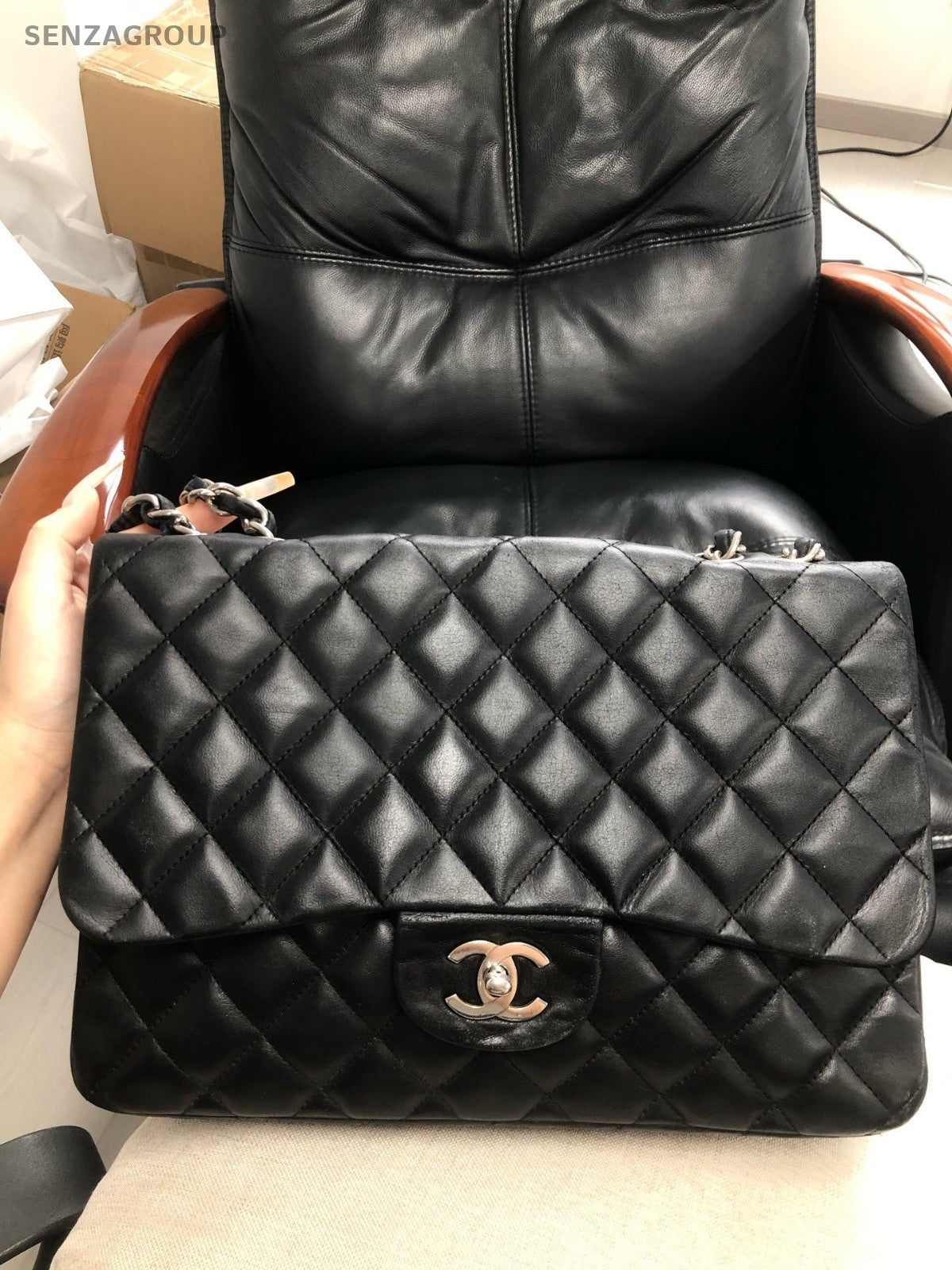 CHANEL Classic Flap Jumbo Diamond Pattern Chain Shoulder bag Black Silver Women