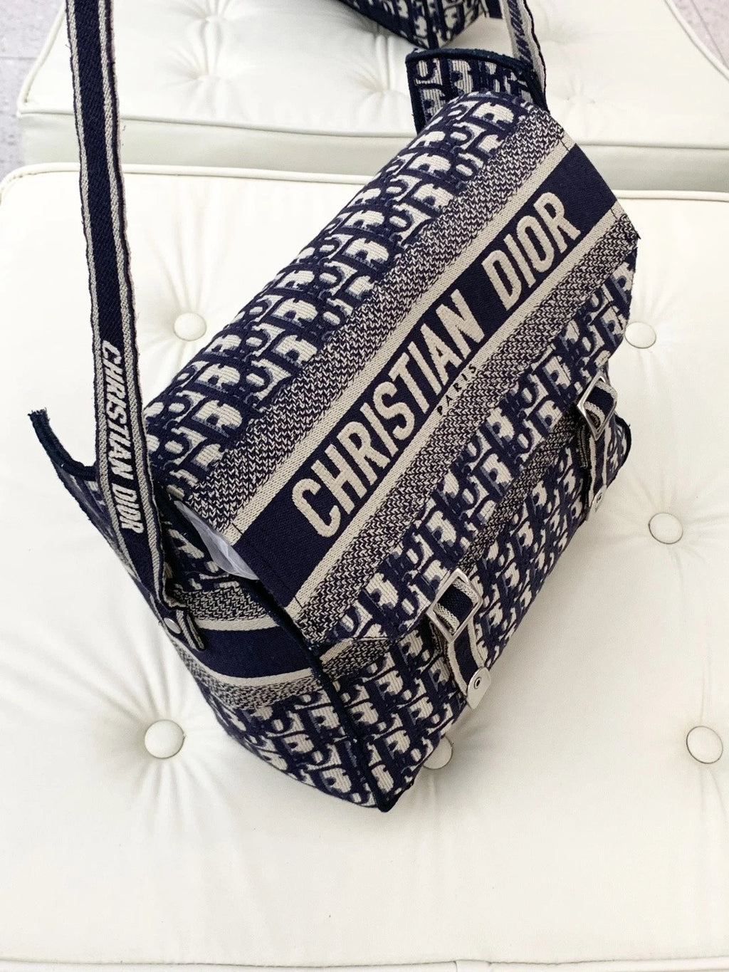 Christian Dior Camp Oblique Shoulder Crossbody Bag Blue Silver Unisex S